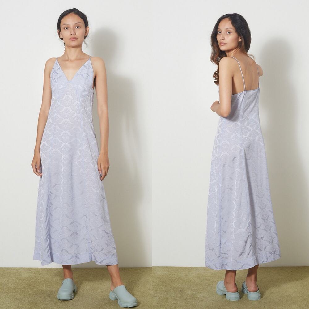 Ganni Floral Jacquard Midi Slip Dress‎ In Cosmic Sky Size 38 NEW